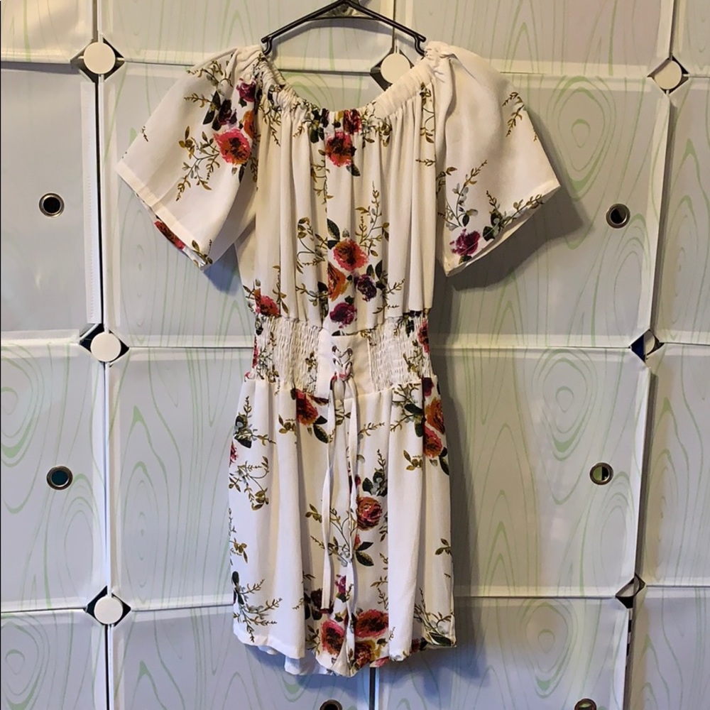 White and floral romper